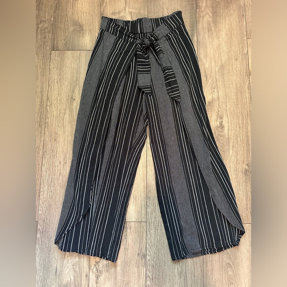 Black Stripe Linen Pants Size 2